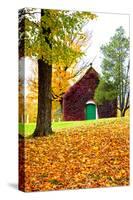 USA, New England, Vermont old brick building covered with ivy in Fall color-Sylvia Gulin-Stretched Canvas