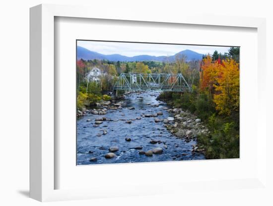 USA, New Hampshire, Bethlehem. Train Bridge over River in Fall-Bill Bachmann-Framed Photographic Print