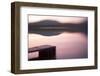 Usa, New Hampshire, Lyme. Dock and reflection of mountain in Hinman Pond at sunset.-Merrill Images-Framed Premium Photographic Print