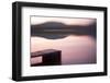 Usa, New Hampshire, Lyme. Dock and reflection of mountain in Hinman Pond at sunset.-Merrill Images-Framed Premium Photographic Print