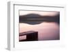 Usa, New Hampshire, Lyme. Dock and reflection of mountain in Hinman Pond at sunset.-Merrill Images-Framed Premium Photographic Print