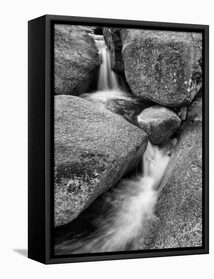 USA, New Hampshire, White Mountains, Lucy Brook flows past granite rock-Ann Collins-Framed Stretched Canvas