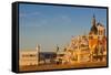 USA, New Jersey, Atlantic City, Boardwalk and Trump Taj Mahal Hotel-Walter Bibikow-Framed Stretched Canvas