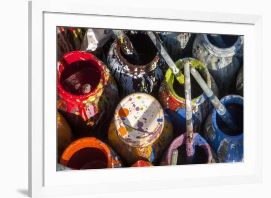 USA, New Jersey, Califon, Artists Paint Pots and Brushes-Alison Jones-Framed Photographic Print