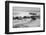 USA, New Jersey, Cape May National Seashore. Black and white of beach waves and old pier.-Jaynes Gallery-Framed Photographic Print