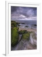 USA, New Jersey, Cape May National Seashore. Storm waves and moss-covered rocks.-Jaynes Gallery-Framed Photographic Print