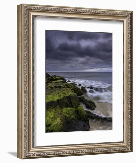 USA, New Jersey, Cape May National Seashore. Storm waves crash on rocks.-Jaynes Gallery-Framed Photographic Print