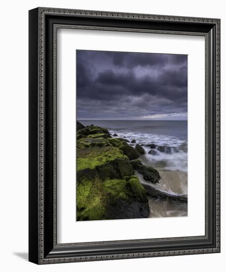 USA, New Jersey, Cape May National Seashore. Storm waves crash on rocks.-Jaynes Gallery-Framed Photographic Print