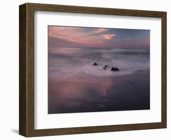 USA, New Jersey, Cape May National Seashore. Sunrise on rocky shore and ocean.-Jaynes Gallery-Framed Photographic Print