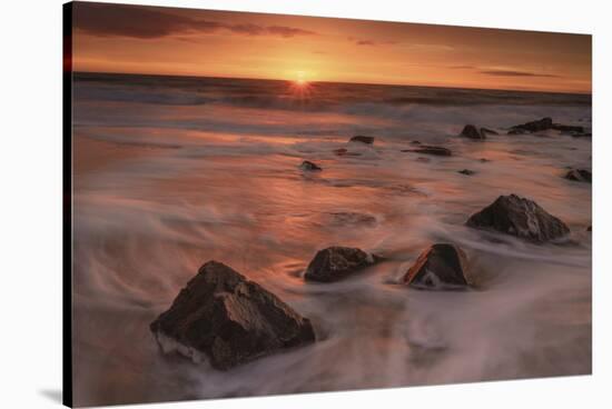 USA, New Jersey, Cape May National Seashore. Sunrise on rocky shore and ocean.-Jaynes Gallery-Stretched Canvas