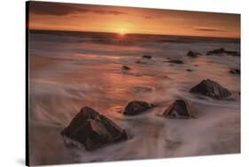 USA, New Jersey, Cape May National Seashore. Sunrise on rocky shore and ocean.-Jaynes Gallery-Stretched Canvas