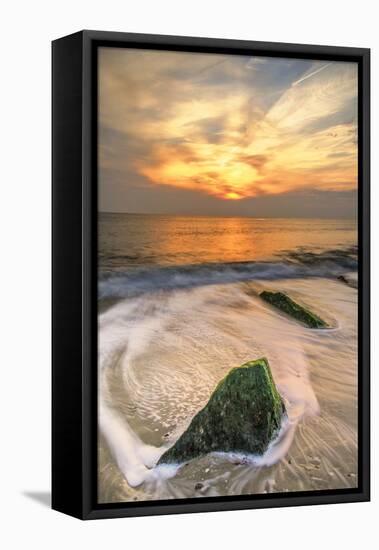 USA, New Jersey, Cape May. Scenic on Cape May Beach.-Jay O'brien-Framed Stretched Canvas
