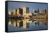 USA, New Jersey, Newark, City Skyline from Passaic River, Morning-Walter Bibikow-Framed Stretched Canvas