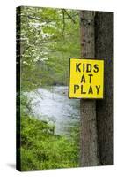 USA, New Jersey, Pottersville, Lamington River. 'Kids at Play' Sign-Alison Jones-Stretched Canvas