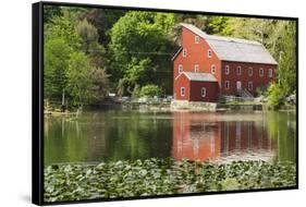 USA, New Jersey. Raritan River Basin, Clinton, South Fork of Raritan River and old mill-Alison Jones-Framed Stretched Canvas
