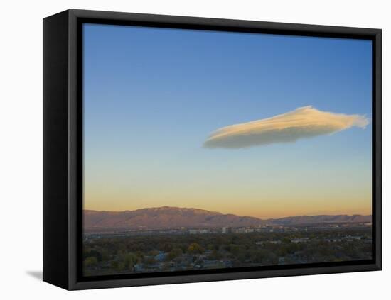 USA, New Mexico, Albuquerque, Skyline, Sandia Mountains and Lenticular Cloud-Alan Copson-Framed Stretched Canvas