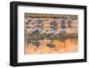 USA, New Mexico, Bosque del Apache National Wildlife Refuge. Sandhill cranes in water at sunrise.-Jaynes Gallery-Framed Photographic Print