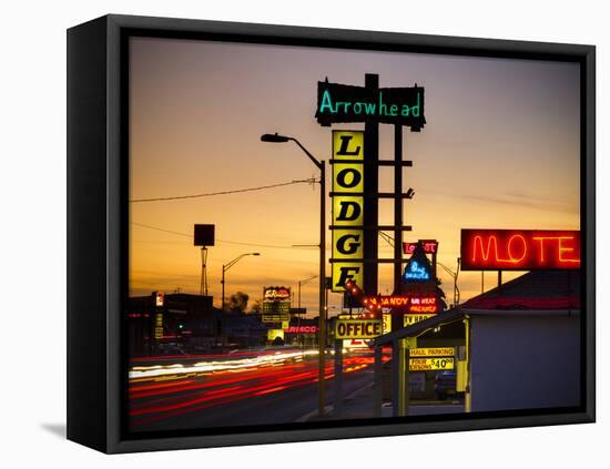 USA, New Mexico, Route 66, Gallup, Motel Signs-Alan Copson-Framed Stretched Canvas