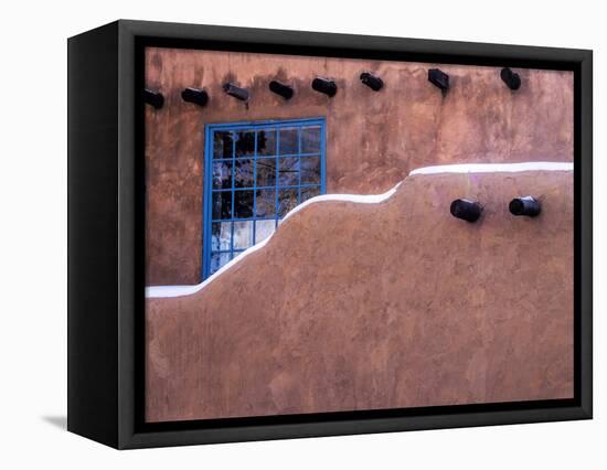 USA, New Mexico, Sant Fe, Adobe structure with protruding vigas and Snow-Terry Eggers-Framed Stretched Canvas