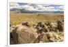 USA, New Mexico, Three Rivers Petroglyph Site. Petroglyphs and desert scenic.-Jaynes Gallery-Framed Photographic Print