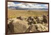 USA, New Mexico, Three Rivers Petroglyph Site. Petroglyphs and desert scenic.-Jaynes Gallery-Framed Photographic Print