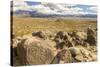 USA, New Mexico, Three Rivers Petroglyph Site. Petroglyphs and desert scenic.-Jaynes Gallery-Stretched Canvas