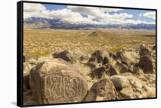USA, New Mexico, Three Rivers Petroglyph Site. Petroglyphs and desert scenic.-Jaynes Gallery-Framed Stretched Canvas