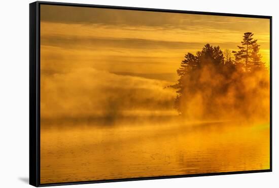 USA, New York, Adirondack Mountains. Morning Mist on Raquette Lake-Jay O'brien-Framed Stretched Canvas