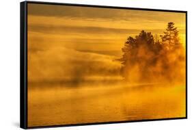 USA, New York, Adirondack Mountains. Morning Mist on Raquette Lake-Jay O'brien-Framed Stretched Canvas