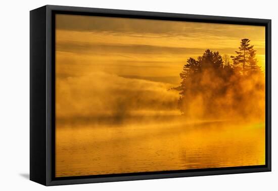 USA, New York, Adirondack Mountains. Morning Mist on Raquette Lake-Jay O'brien-Framed Stretched Canvas