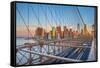 Usa, New York, Brooklyn Bridge and Lower Manhattan Skyline with Freedom Tower-Alan Copson-Framed Stretched Canvas