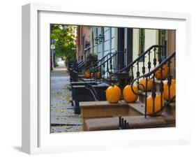 USA, New York, Brooklyn, Brooklyn Heights, Halloween Pumpkins-Alan Copson-Framed Photographic Print