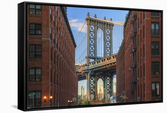 Usa, New York, Brooklyn, Dumbo, Manhattan Bridge and Empire State Building-Michele Falzone-Framed Stretched Canvas