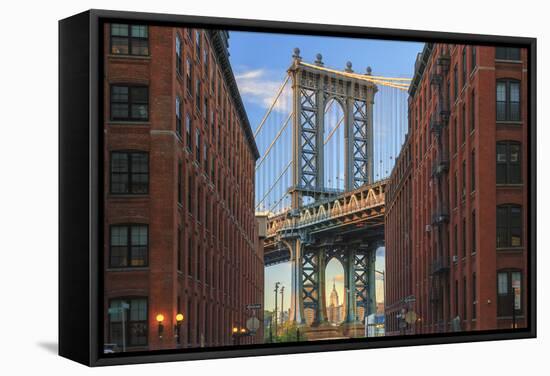 Usa, New York, Brooklyn, Dumbo, Manhattan Bridge and Empire State Building-Michele Falzone-Framed Stretched Canvas