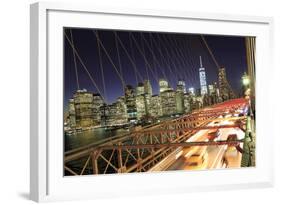 Usa, New York City, Brooklyn Bridge and Lower Manhattan Skyline-Michele Falzone-Framed Photographic Print
