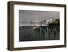 USA. New York City, downtown view from Pier 1, wooden pilings in front of river in Brooklyn Heights-Hollice Looney-Framed Photographic Print