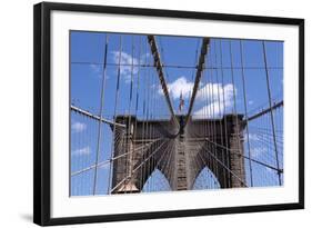 USA, New York City, Manhattan, Brooklyn Bridge, Bridge Pillar, Steel Ropes-Catharina Lux-Framed Photographic Print