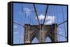 USA, New York City, Manhattan, Brooklyn Bridge, Bridge Pillar, Steel Ropes-Catharina Lux-Framed Stretched Canvas