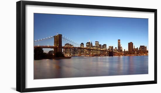 USA, New York City, Manhattan, Brooklyn Bridge, View from Brooklyn, Evening, Panorama-Catharina Lux-Framed Photographic Print