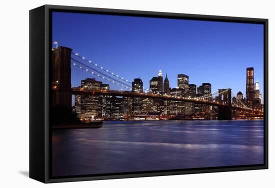 USA, New York City, Manhattan, Brooklyn Bridge, View from Brooklyn, Evening-Catharina Lux-Framed Stretched Canvas