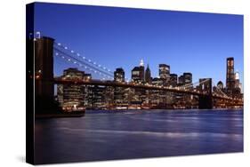 USA, New York City, Manhattan, Brooklyn Bridge, View from Brooklyn, Evening-Catharina Lux-Stretched Canvas