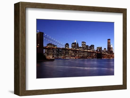 USA, New York City, Manhattan, Brooklyn Bridge, View from Brooklyn, Evening-Catharina Lux-Framed Photographic Print