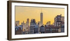 Usa, New York, Freedom Tower over Rooftops and Water Tanks-Alan Copson-Framed Photographic Print