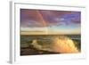 USA, New York, Lake Ontario, Clark's Point. Double rainbow over lake.-Fred Lord-Framed Photographic Print