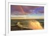 USA, New York, Lake Ontario, Clark's Point. Double rainbow over lake.-Fred Lord-Framed Photographic Print