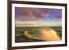 USA, New York, Lake Ontario, Clark's Point. Double rainbow over lake.-Fred Lord-Framed Photographic Print
