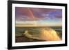 USA, New York, Lake Ontario, Clark's Point. Double rainbow over lake.-Fred Lord-Framed Photographic Print