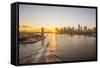 Usa, New York, Lower Manhattan Skyline and Brooklyn Bridge over East River at Sunset-Alan Copson-Framed Stretched Canvas