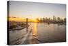 Usa, New York, Lower Manhattan Skyline and Brooklyn Bridge over East River at Sunset-Alan Copson-Stretched Canvas