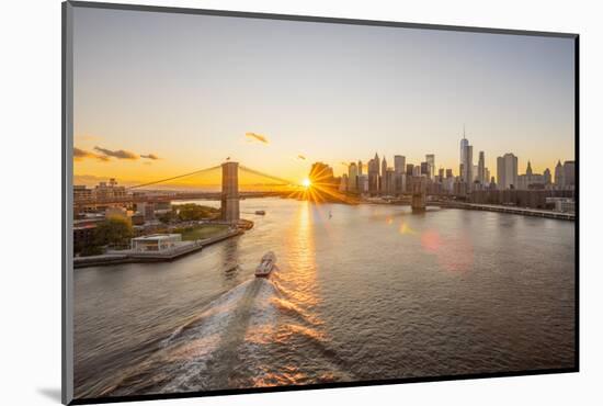 Usa, New York, Lower Manhattan Skyline and Brooklyn Bridge over East River at Sunset-Alan Copson-Mounted Photographic Print